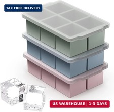 3 Packs Large Ice Cube Molds with Stackable Lid,Silicone Ice Cube Tray for Freez picture