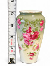 Antique Royal Vienna Style Beehive Mark Floral Porcelain Vase Pink Roses 5.5
