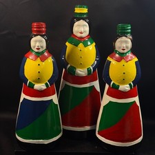 Vintage Kerr Glass Hand Painted Figural Bottles Set 3 Folk Art Woman Yellow Red picture