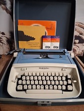 VTG MCM 1960s Royal Aristocrat Baby Blue Typewriter w/Case & Key WORKS picture