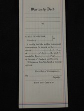Old stock Oregon warranty deed blank from early 1900's picture