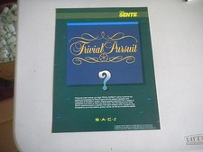 NOS ORIGINAL 1985 BALLY SAC SENTE TRIVIAL PURSUIT  ARCADE VIDEO GAME  FLYER picture