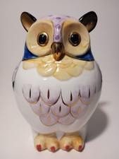 🔥1986 VINTAGE PORCELAIN OWL BY ANDREA #7596 BLUE, GOLD, & WHITE FIGURINE🔥 picture