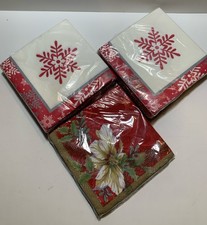 Lot 3 Napkins Packs Christmas Snowflake Poinsettia Holly Crafting Decoupage Red picture