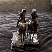 Antique Jennings Brothers Bronze Native American on Horseback bookends Set of 2 picture