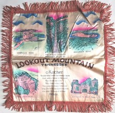 Vtg LOOKOUT MOUNTAIN TN Pillow Cover Case Umbrella Rock + MOTHER Souvenir Satin  picture