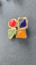 VTG Rare Jelly Lucite Gripoix Multi Color Metal Gold Tone Buttons Set Of 6 picture