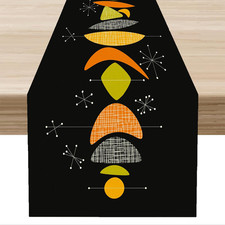 Retro Mid Century Table Runner, Vintage 1950s Atomic Modern Abstract Black Orang picture