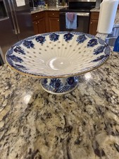 Vintage Lomonosov Imperial Porcelain Compote Cobalt Net Pattern - USSR 24k Gold picture