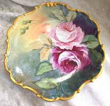 ANTIQUE Hand Painted Flambeau LIMOGES signed Rose Plate Cira 1890 MINT picture