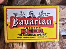 1955 VINTAGE BAVARIAN PREMIUM BEER IN 8 OUNCE SPLITS PORCELAIN ENAMEL SIGN  picture