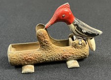 Vintage c.1950s Cast Metal Woodpecker Mechanical Toothpick Holder Dispenser picture