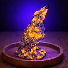 Handmade Yooperlite Stone Raven Statue UV Reactive Sodalite Crystal Decor Gift picture