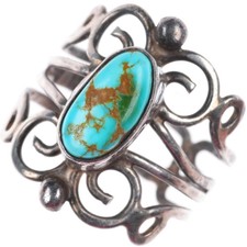 sz6.5 vintage Pueblo sterling silver Royston turquoise scrollwork ring picture