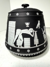 1911 -RARE Com. -Wedgwood Black Jasperware Biscuit Jar - W.T. Lamb & Son - 6.5