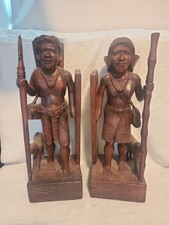 Vintage Man Woman with Dog Bookend Statues Igorot Philippines 16 '' Tall  picture