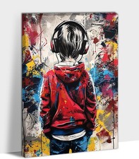 Meetmuses Banksy Street Pop Canvas Prints Red Boy Graffiti Framed 18x24 Inch picture