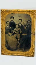 1860s Tintype Family Portrait Mother Father Children Gilt Ornate Frame 1/4 plate picture