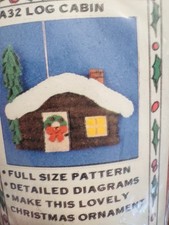 VTG Felt Sequin Christmas Ornament KIT Bucilla Style SNOWY Log Cabin NEW Complet picture