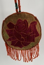 Vintage Reversible Native American Style Beaded Buckskin 5” Round Rose Pouch picture