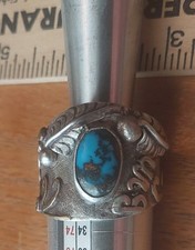 Orig Old Pawn Navajo Bisbee Turquoise Two Tone Rare Technique Rt66 Huge Size 16 picture