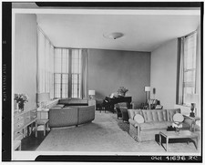 Photo:1940s Modern Living Room Piano Interior Large Windows Furniture picture