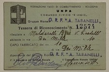 BOLOGNA X LEGIO GRF TABANELLI TESSERA UNPA 1941 UNIONE NAZ PREVENZIONE ANTIAEREA picture
