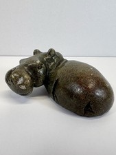 Vintage Zimbabwe Shona Serpentine Stone Hippo Sculpture African Art Unique 3.5” picture