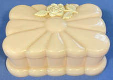 Vintage Menda Co. Pink Acrylic Trinket/Vanity/Dresser Box w/White Rose Decor picture