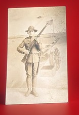 Antique WWI U.S. Soldier Real Photo Postcard – Rifle & Artillery Cannon RPPC picture