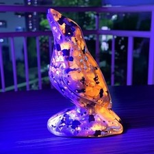 Natural Yooperlite Stone Crow UV Reactive Sodalite Raven Statue Handmade Decor picture