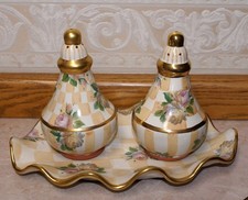 RARE 1983 Mackenzie Childs Orange Marmalade Salt & Pepper Shaker Set & Tray picture