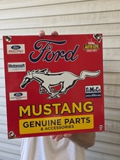 VINTAGE FORD MUSTANG GENUINE PARTS PORCELAIN DEALERSHIP SIGN 11.7