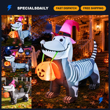 5.5FT Halloween Inflatable Skeleton Puppy Yard Decoration with LED Lights, Blow picture