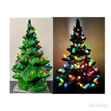 Vtg 1970s Atlantic Mold 17” Ceramic Christmas Tree w/Scroll Base Birds Candles.. picture