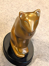 Vintage 1960s Floyd DeWitt MidCentury Modern Art Deco Metal Cat Statue Sculpture picture