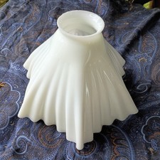 Antique 1920s 1930s Art Deco Milk Glass Lamp Shade 8” Ruffled Pleated 2 1/4