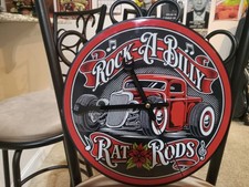 RockaBilly Rat Rod UV Pronted Record Clock. Very Rare.. Requires  1 AA Battery picture