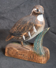 Vintage Junior Cobb Wood Carving Bird Quail Signed Folk Art Rare picture