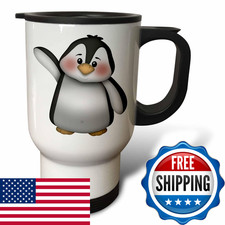 3Drose Cute Black And White Waving Penguin Illustration Travel Mug 14 Oz White picture