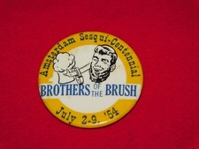 VINTAGE 1954 AMSTERDAM SESQUI-CENTENNIAL BROTHERS of the BRUSH PINBACK BUTTON picture