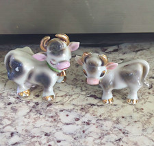 vintage mid-century ceramic cow and bull salt and pepper shakers made in Japan picture