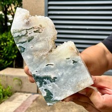 2.3 lb Natural Green Moss Agate Tower Valentines Gift Crystal Point Decor picture