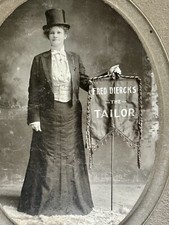 RARE *HUGE* PHOTO BANNER LADY HOLDING TAILOR ADVERTISING SIGN TEXAS PHOTOGRAPHER picture