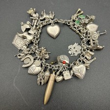Vintage Sterling Silver Loaded Charm Bracelet – 38 Unique Charms, 73g, 6.75” picture