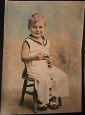 Handsome Young Boy in Sailor's Outfit Real Photograph from Studio 1930s picture