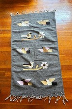 Vintage ZAPOTEC Hand Woven Wool Natural Dyes Weaving Fringed Rug 44