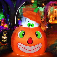 5 FT Halloween Inflatables Animated Pumpkin Ghost Outdoor Decorations Blow up Ya picture