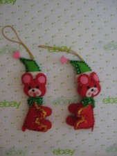 2 Vint Handmade 1971 Bucilla Jeweled Christmas Ornaments Kit 8319 RED BEARS Only picture