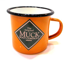Vintage 2000s Excellent Orange Green White Enamelware Mug Muck Boot Company Cup picture